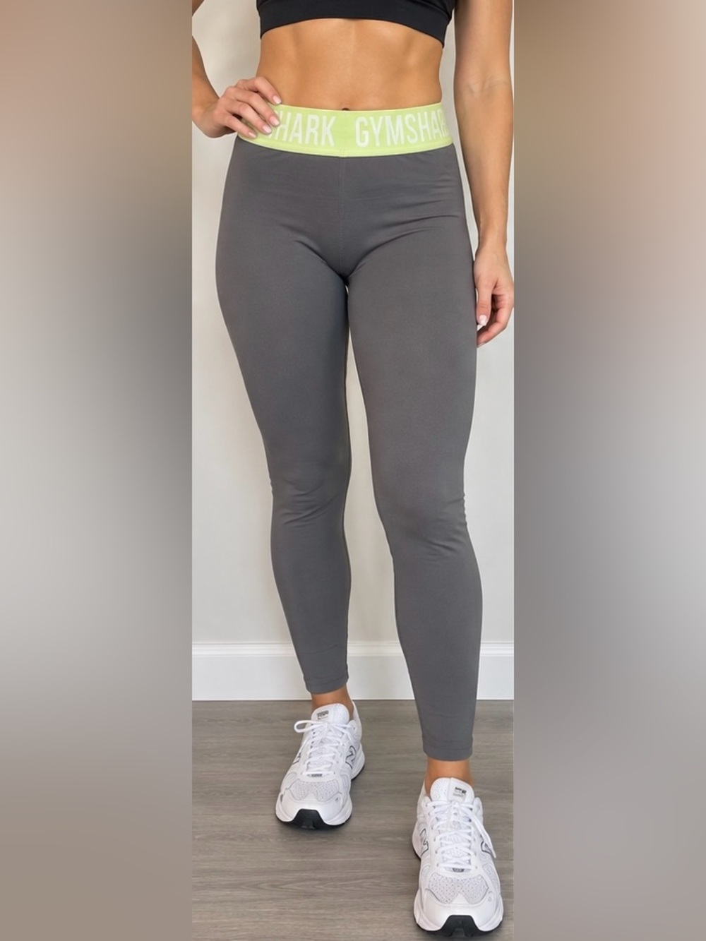 Gymshark Fit Seamless Leggings Gray Lime Green Logo Waistband S